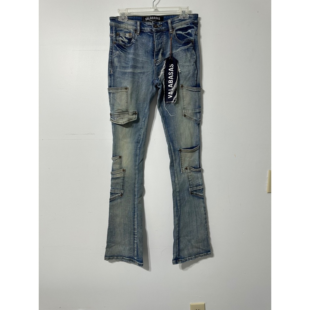 Valabasas Cargo Jeans Mens Y2K Skinny Stacked Flared Grunge 30